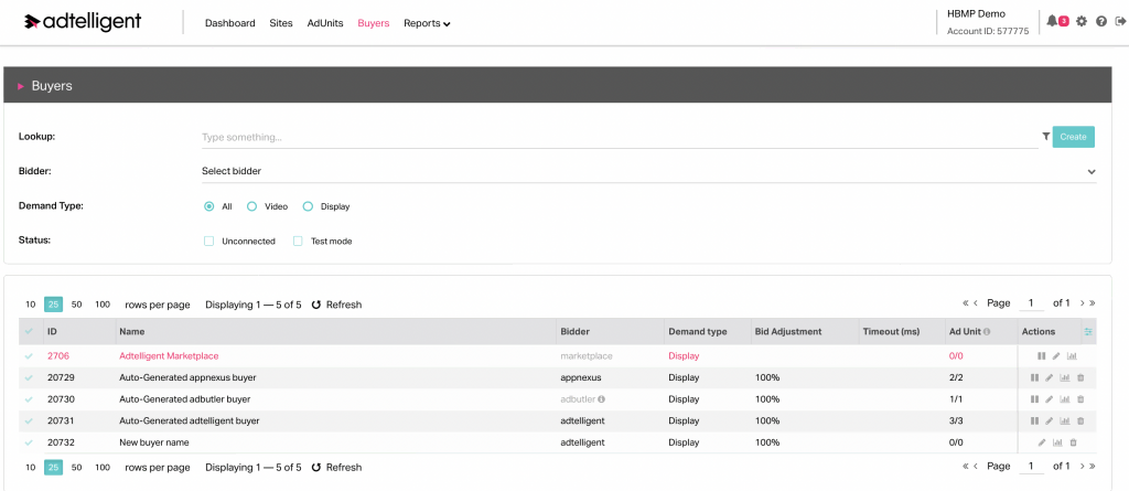 Connecting Adapters/Buyers to Ad Unites in Adtelligent Header Bidding Platform