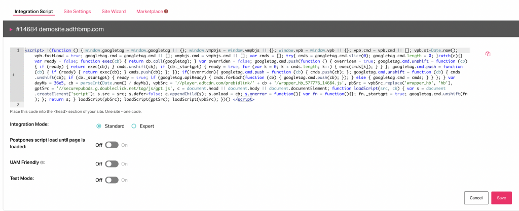 Adtelligent Header Bidding Platform integration script