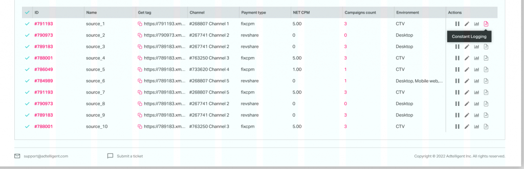 Adtelligent Source / Campaigns Constant logging option