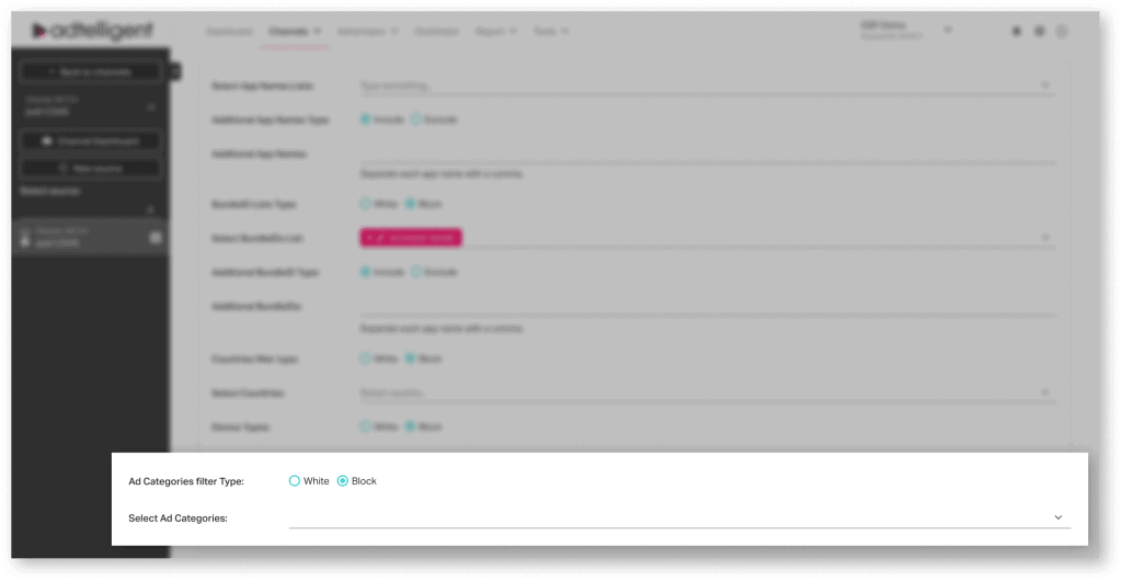 SSP - Ad Categories filter